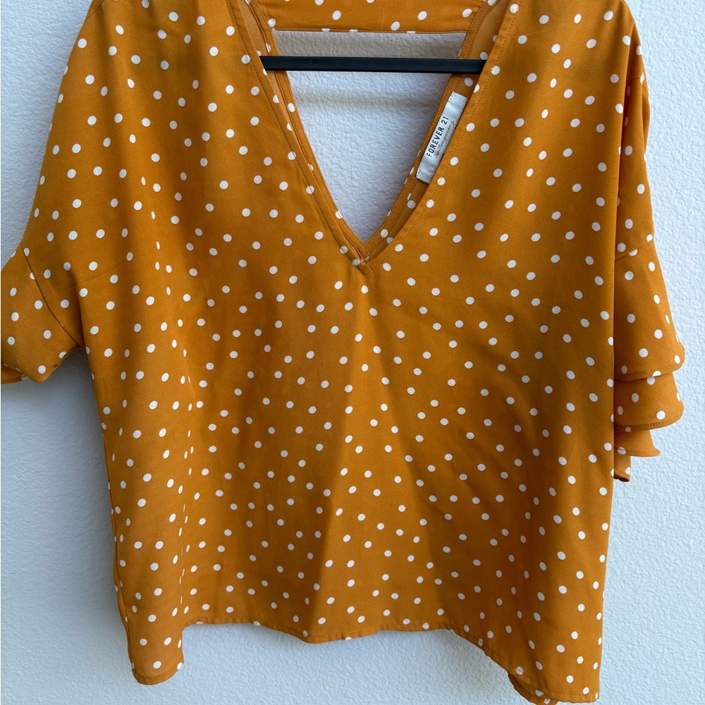Forever 21 Mustard Polka Dot V-Neck Tee